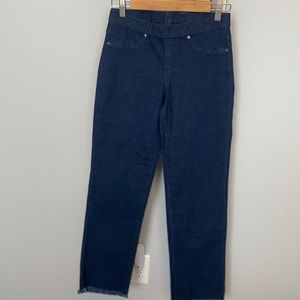 Dark denim frayed bottom jeggins